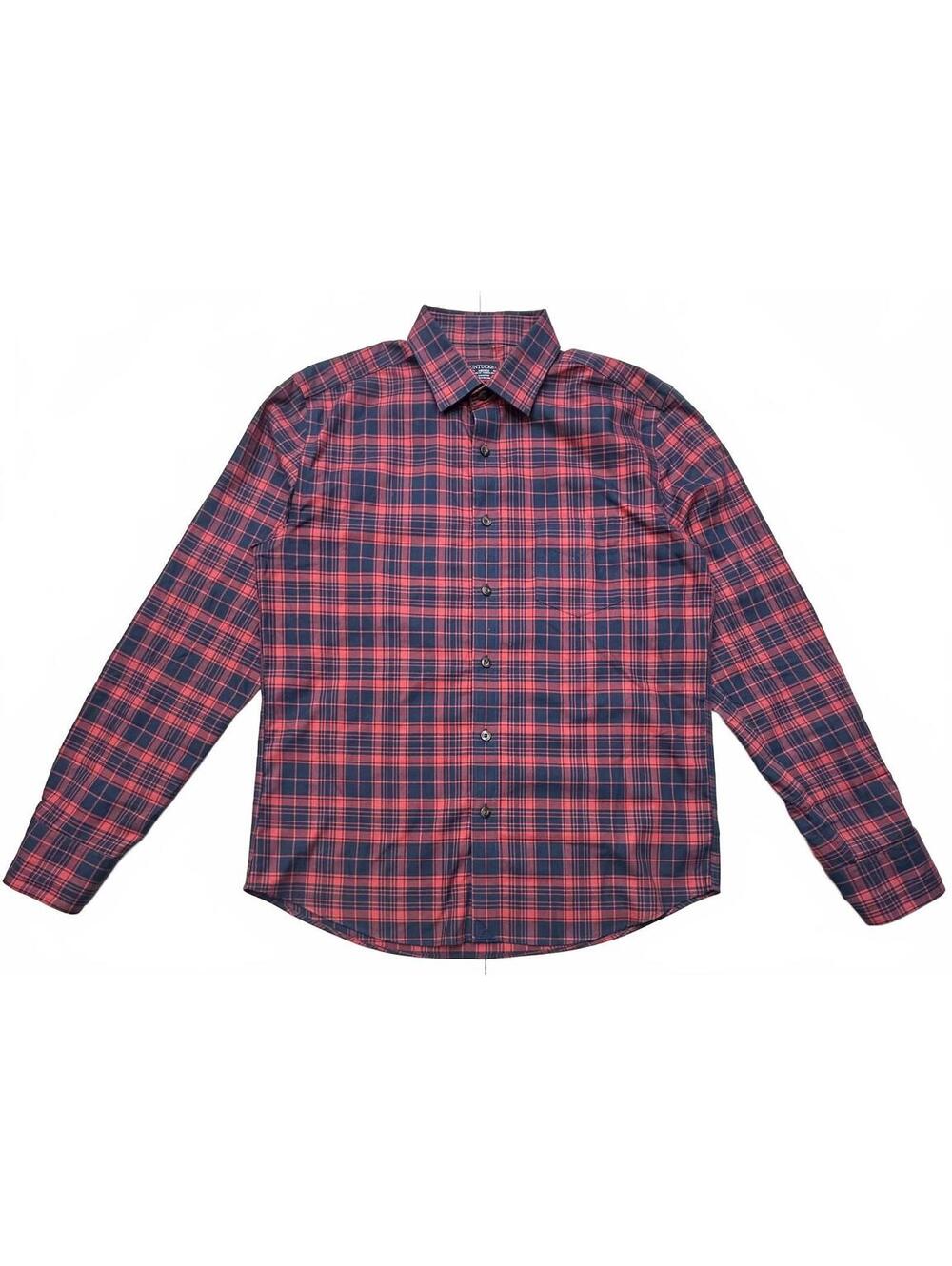 UNTUCKit VINHO-WF Men’s Medium Slim Fit Red Navy Plaid Wrinkle Free Shirt
